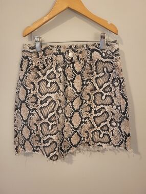 Zara Beige and Black Snake-Print Mini Skirt
